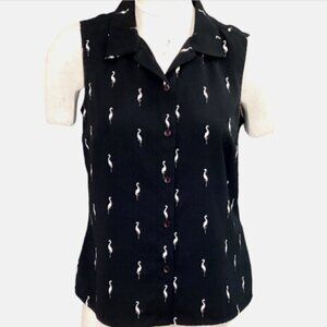 EP Pro Sleeveless Button-Up Golf Top Swan Novelty Print Sz M Black & White 175F